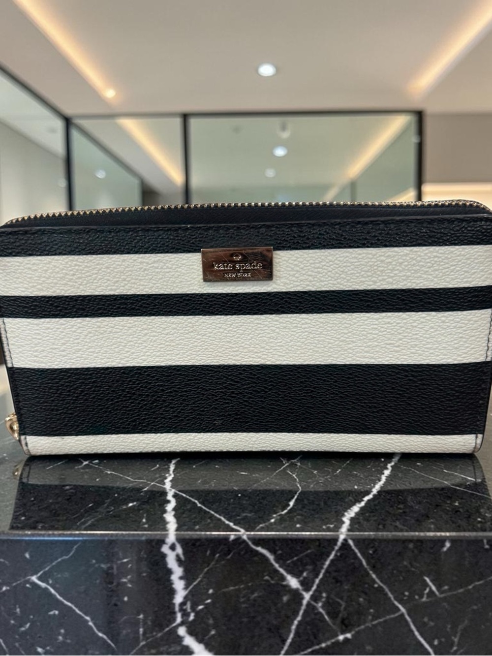 Kate Spade Striped Zip Wallet - Black & White